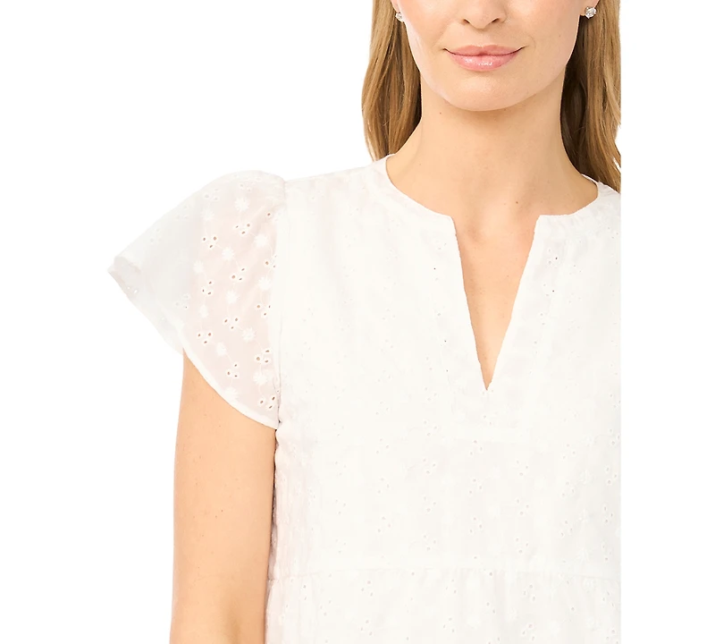 CeCe Women's Short-Sleeve Split Neck Ruffle Tiered Dress