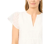 CeCe Women's Short-Sleeve Split Neck Ruffle Tiered Dress