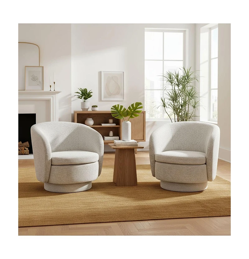 Maison Boucle 30.5" Swivel Barrel Accent Chair, Round Upholstered Armchair, 1 Pc