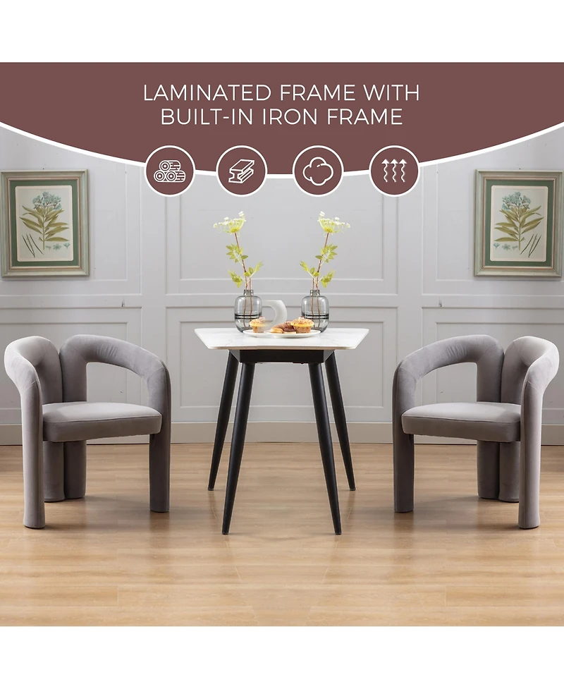 Rainsken Luxury Velvet Upholstered Barrel Chair Set of 2, Side Chairs Featuring Curved Back and Elephant Feet for Living Room