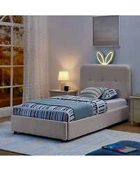 Streamdale Furniture Twin Rabbit Ear Upholstered Bed w/Led and 4 Drawers