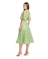 Mac Duggal Women's Flutter Sleeve Embroidered Midi Dress