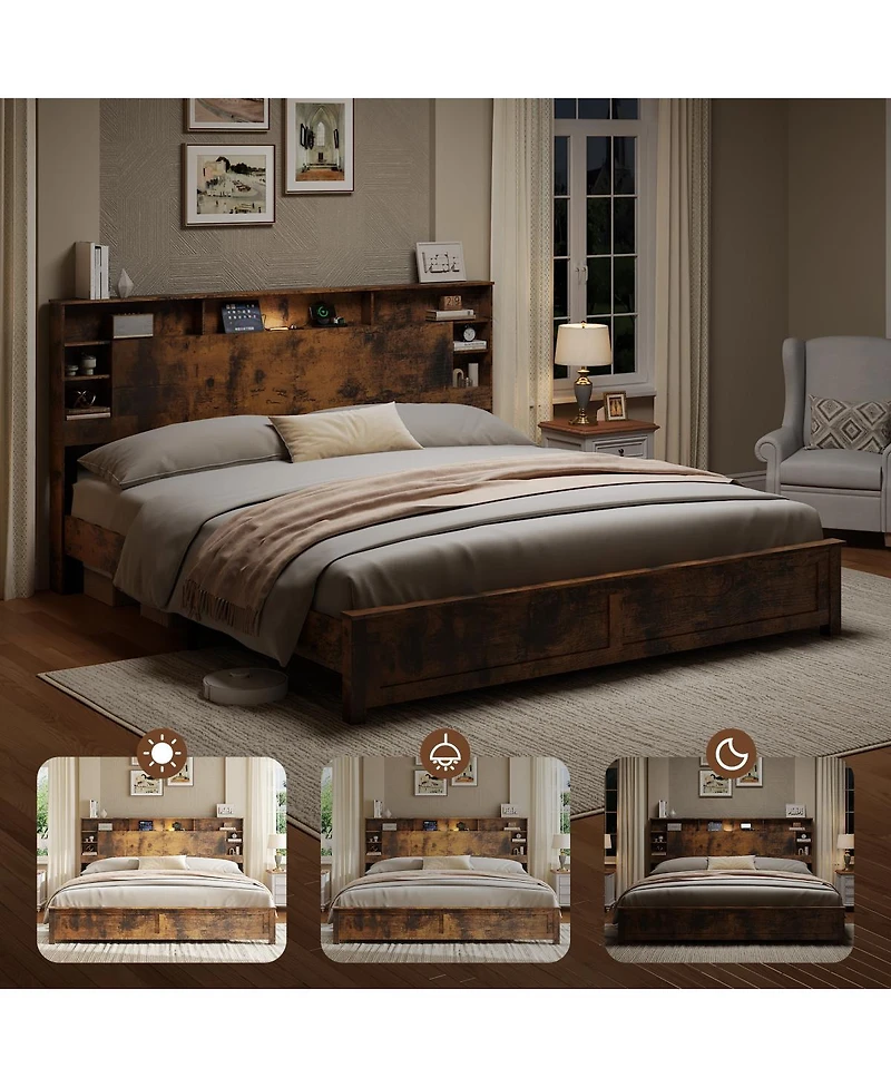 Streamdale Furniture Storage Bed with Charging Station and Led Lights