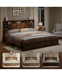 Streamdale Furniture Storage Bed with Charging Station and Led Lights