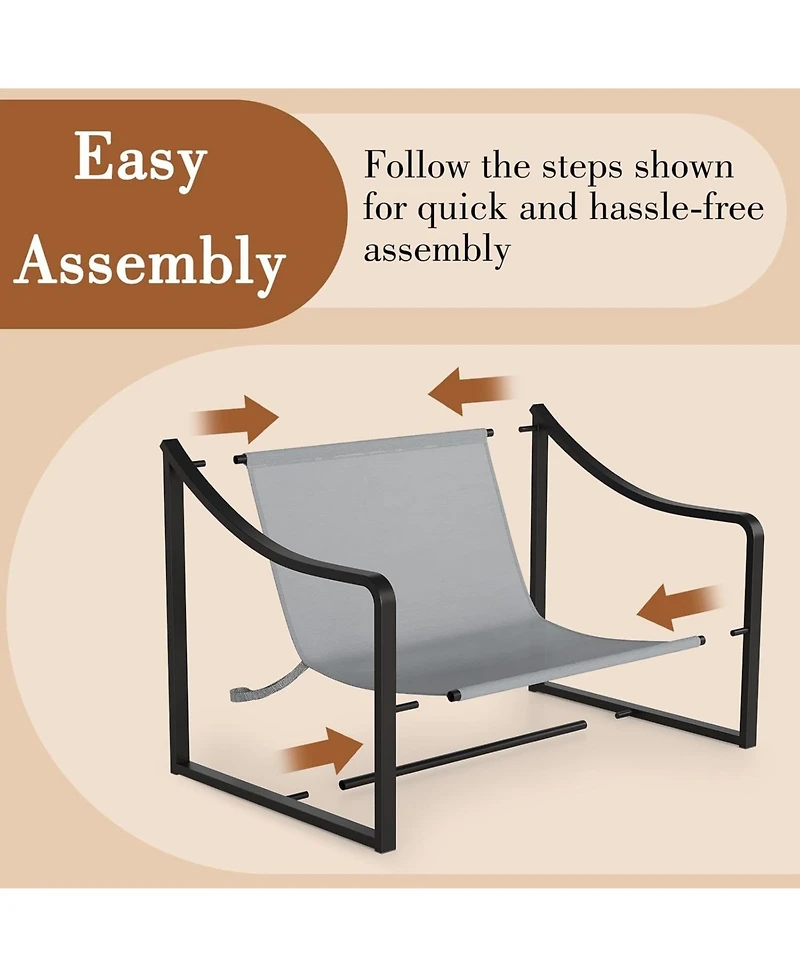 gaomon Set of 2 Sling Accent Chairs, Removable Cushion, Lounge Chairs for Living Room, Bedroom, Patio, Easy Assembly