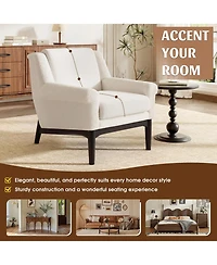 Rainsken Modern Accent Chair, Mid-Century Modern Armchair, Upholstered Lounge Chair with Solid Wood Legs for Living Room