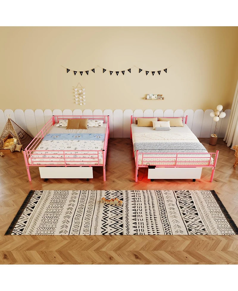 Streamdale Furniture Metal Bunk Bed w/Usb, Split, Storage, Guardrail