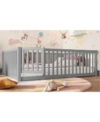 Streamdale Furniture Full Size Bed Floor Bed with Safety Guardrails and Door for Kids