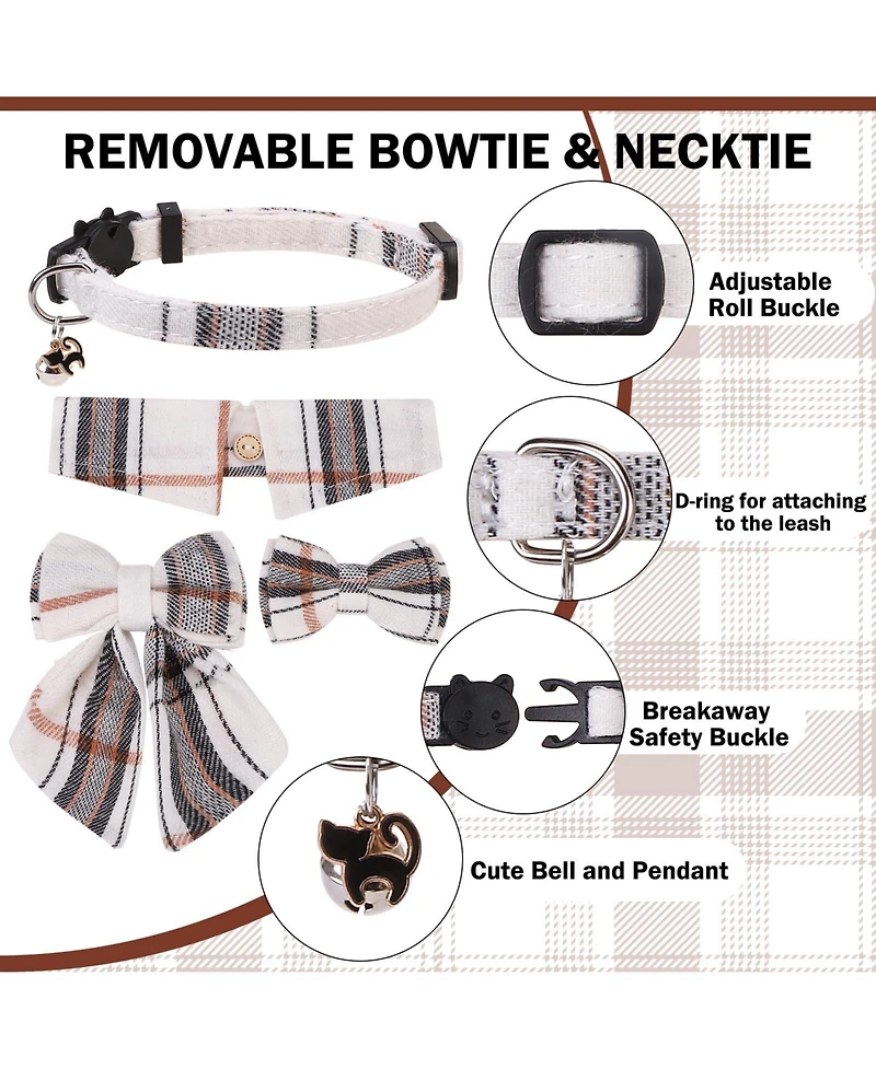 Aronkl Breakaway Cat Collars with Bells Pure Cotton Adjustable Cute Bowtie Kitten