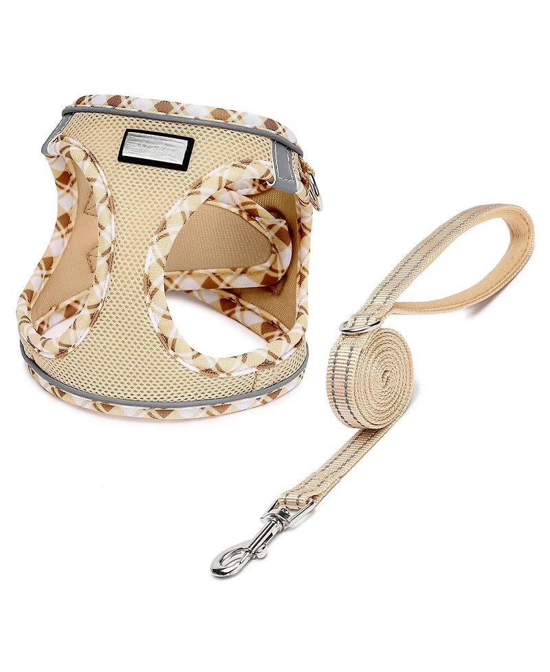 Aronkl Soft Mesh No-Choke Step-In Dog Cat Harness Leash Set Reflective Breathable for Small Pets