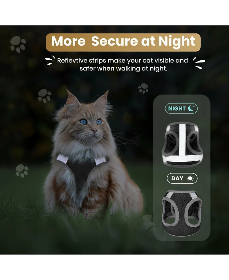 Aronkl Escape Proof Cat Harness and Leash Set Adjustable Lightweight Soft Vest with Reflective Strip for Walking