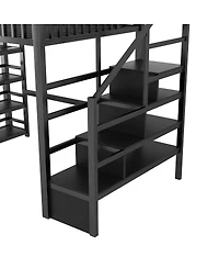 Streamdale Furniture Full Loft Bed w/ 4-Shelf Storage and Charging Station
