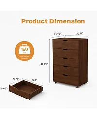 Streamdale Furniture Rolling 5-Drawer Dresser, Mobile Storage Cabinet