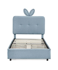 Streamdale Furniture Twin Rabbit Ear Upholstered Bed w/Led and 4 Drawers