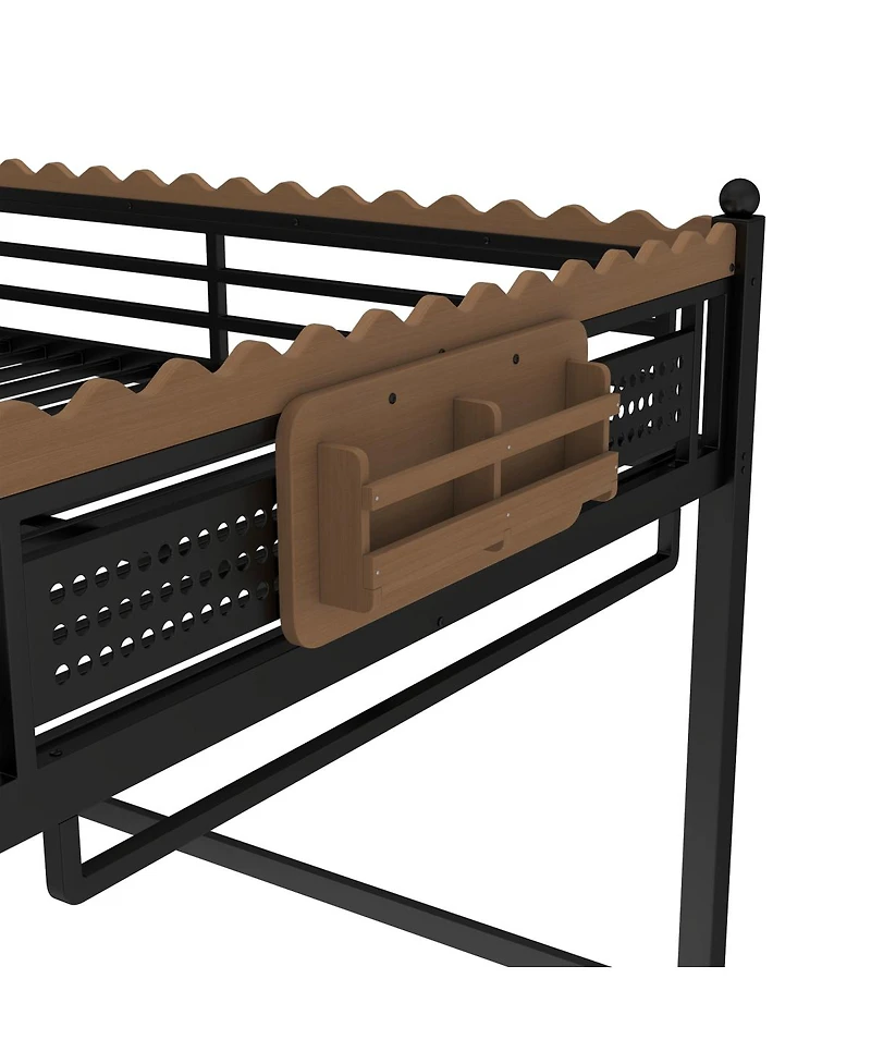 Streamdale Furniture Metal Loft Bed w/Storage Shelves and Bookshelf