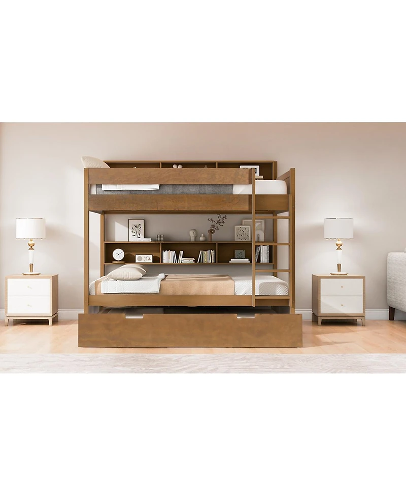 Streamdale Furniture Full over full bunk bed with trundle, Antique Wood