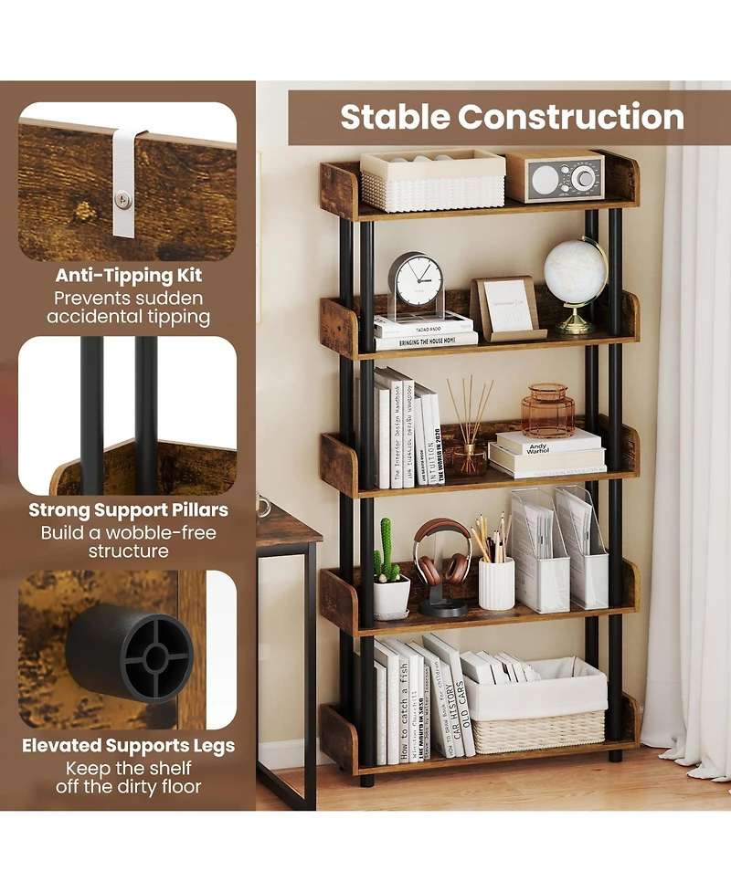 Sugift 5-Tier Open Bookcase with Industrial Storage Unit