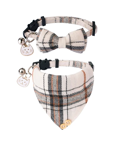 Aronkl Floral Cat Collar with Removable Bowtie Bandana Bell Breakaway Adjustable Cute Flower Kitten