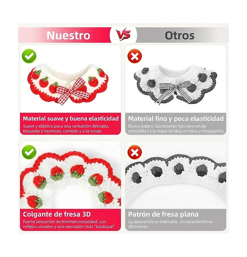Aronkl Handmade Crocheted Cat Collar Breakaway Cute Strawberry Bow Tie Soft Comfortable Adjustable for Kittens Small Puppies