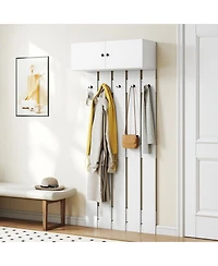 Gouun Wall Mounted Entryway Coat Rack with Storage Cabinet and 5 Hooks
