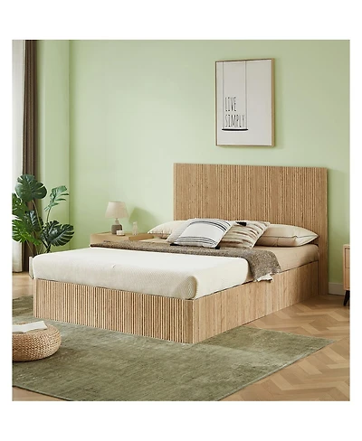 Streamdale Furniture Queen Oak Hydraulic Lift Storage Bed Frame