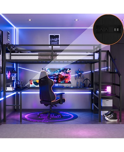 Streamdale Furniture Xl Loft Bed w/Desk, Wardrobe, Usb, Led