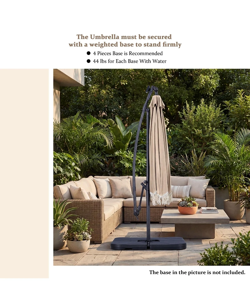 Mondawe 10ft Patio Offset Hanging Lighted Umbrella with Tassels