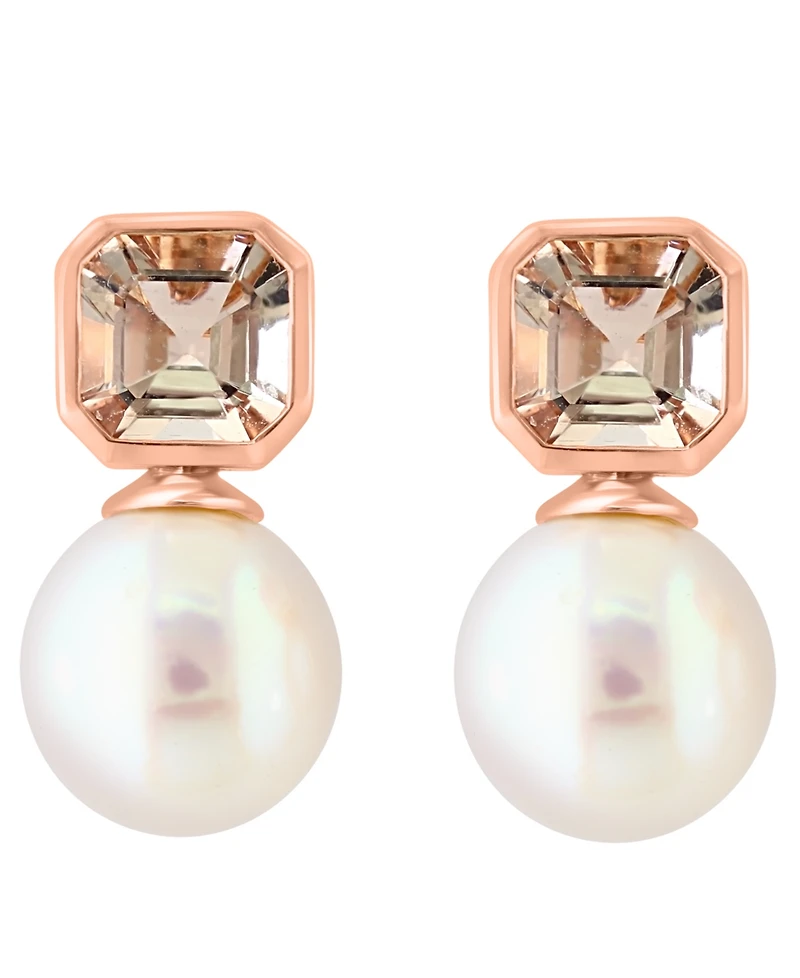 Effy Collection Morganite (1-5/8 ct. t.w.) & Freshwater Pearl (9mm) Earrings in 14k Rose Gold