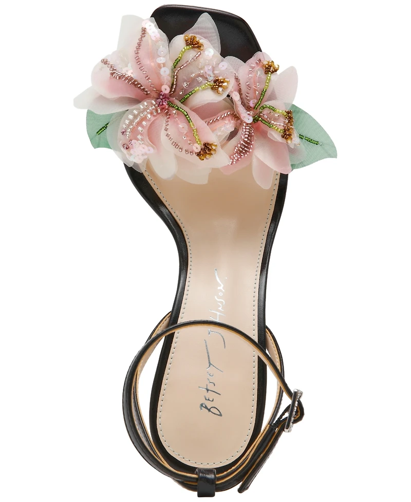 Betsey Johnson Women's Kasie Floral Pearl Heel Dress Sandals