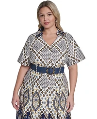 Jessica Howard Plus Collared Belted Shirt Dress