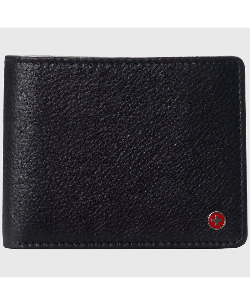 Alpine Swiss Mens Genuine Leather Passcase Bifold Wallet Rfid Safe 2 Id Windows