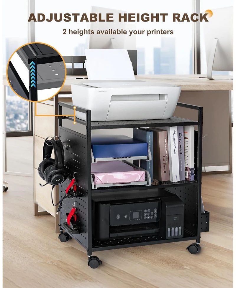 Mythinglogic 3-Tier Rolling Stand with Pegboard