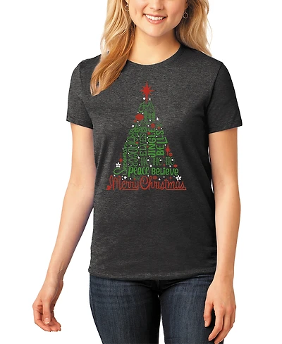 La Pop Art Women's Premium Blend Holiday Christmas Tree  Word T-Shirt