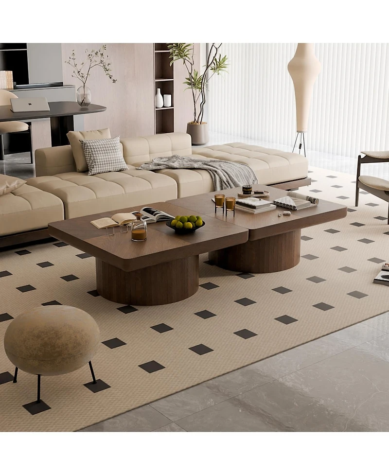 Streamdale Furniture Walnut 34.6" Modern Wood Coffee Table with Parquet Pattern