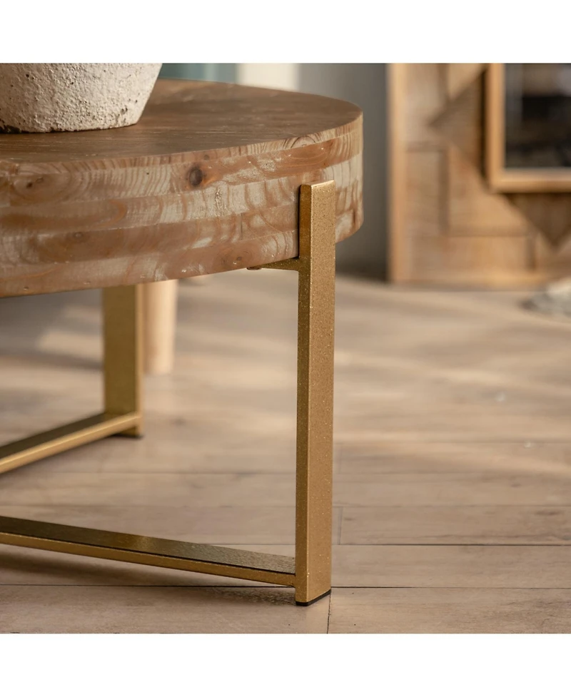 Streamdale Furniture 31.3" Modern Retro Round Coffee Table, Fir Wood Top, Gold Legs