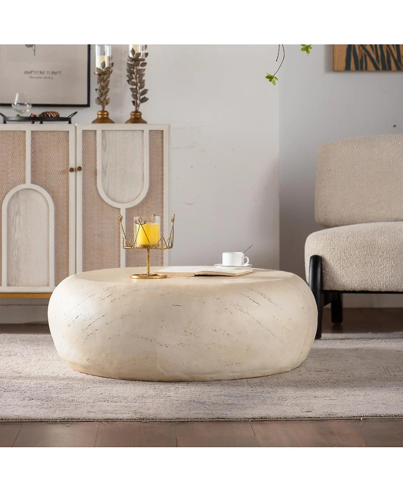 Streamdale Furniture Mid-Century Round Faux Stone Coffee Table for Living Room