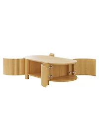 Streamdale Furniture Oval Fluted Coffee Table with Storage, Rubber Solid Wood, Natural, 47