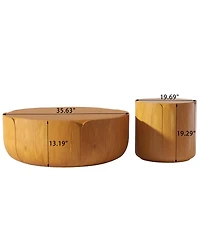 Streamdale Furniture Round Wood Grain Drum Coffee Table Set (Set of 2)