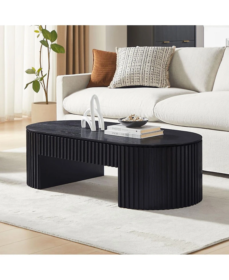 Streamdale Furniture Oval Wood Coffee Table With Drawer - Mid Century Modern