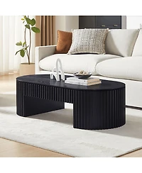 Streamdale Furniture Oval Wood Coffee Table With Drawer - Mid Century Modern