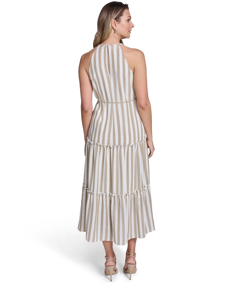Jessica Howard Women's Sleeveless Braided Halter Neck Tiered Midi Dress