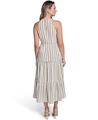 Jessica Howard Women's Sleeveless Braided Halter Neck Tiered Midi Dress