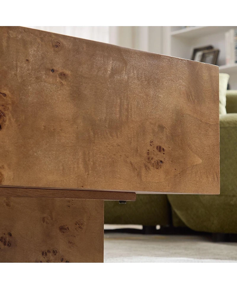 Streamdale Furniture Burl Wood Veneer Coffee Table, Mid-Century Modern Rectangle Table for Living Room