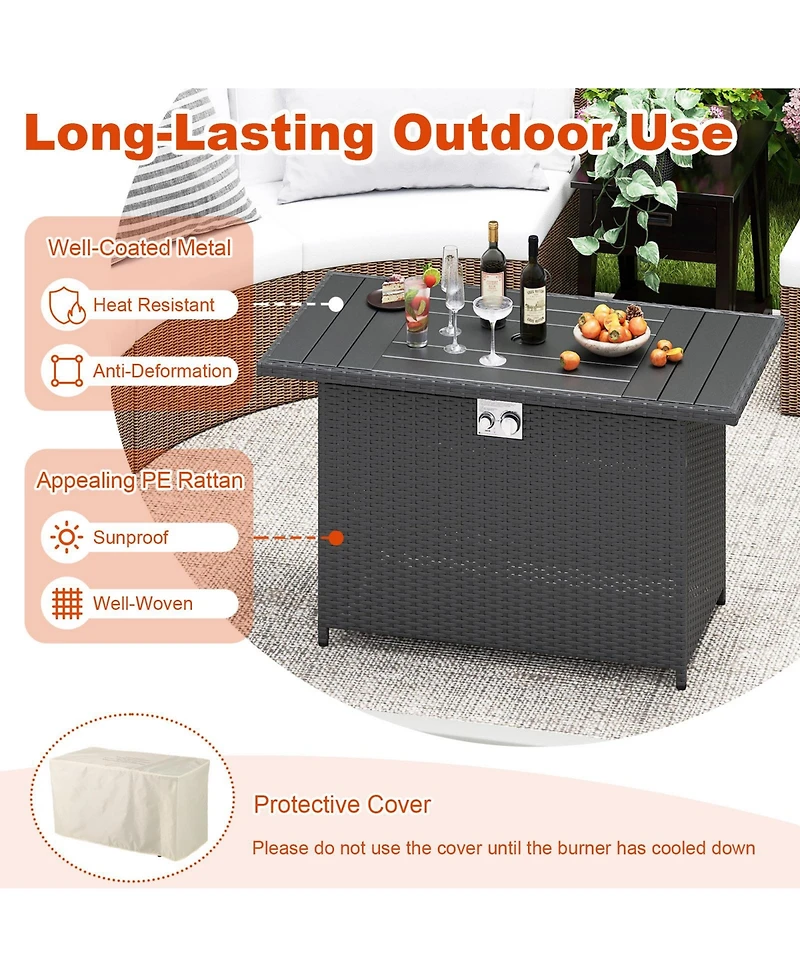 Slickblue Rattan Gas Fire Pit Table 2 1 Stainless Steel Burner