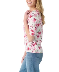 Gloria Vanderbilt Women's Floral Elbow-Sleeve Pull-On T-Shirt - Enchanted Garden
