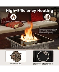 Gouun 32.5 in Square Gas Fire Pit Table 50000 Btu, Tempered Glass Tabletop with Cover