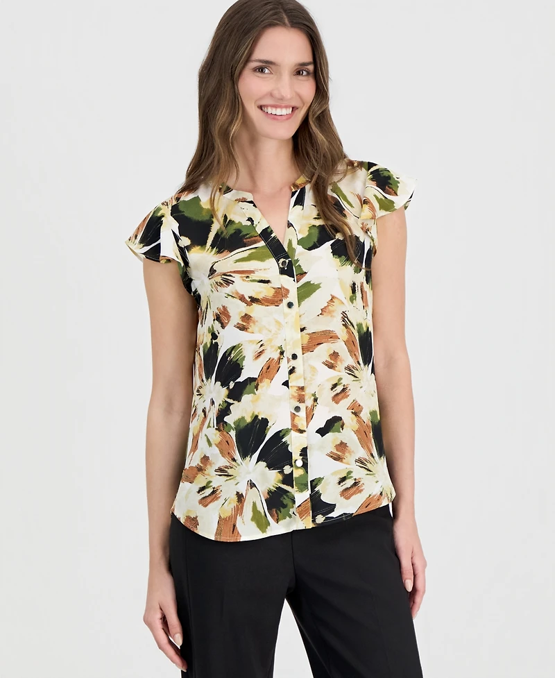 Anne Klein Petite Y-Neck Short-Sleeve Top