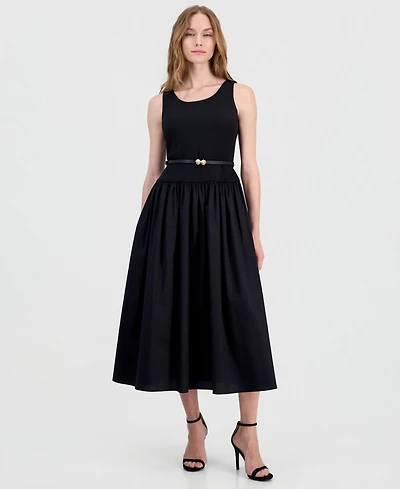 Anne Klein Petite Scoop Neck Drop Waist Midi Dress