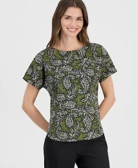 Anne Klein Women's Printed Boat-Neck Short-Sleeve Top