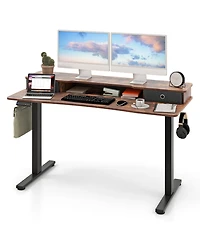 Sugift Height Adjustable Electric Standing Desk with 2 Drawers-Brown